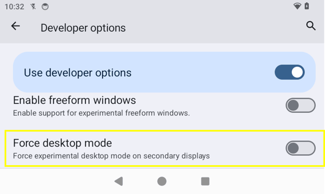 Enable multi-display support via Force desktop mode setting