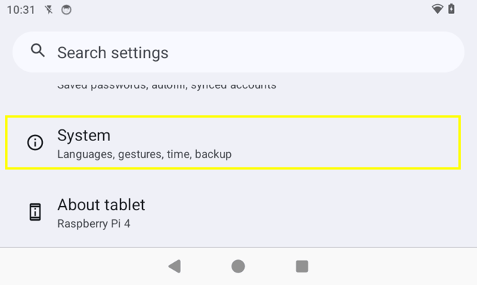 Go to Systems via Android Settings app