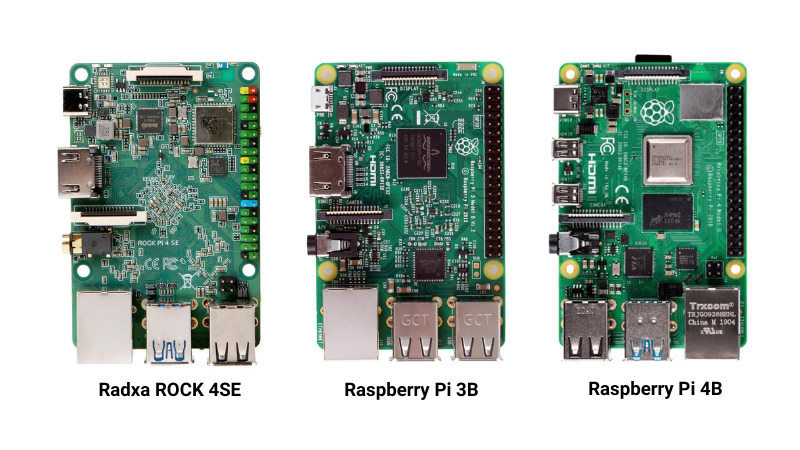 ROCK 4SE vs Raspberry Pi 3B vs Raspberry Pi 4B front