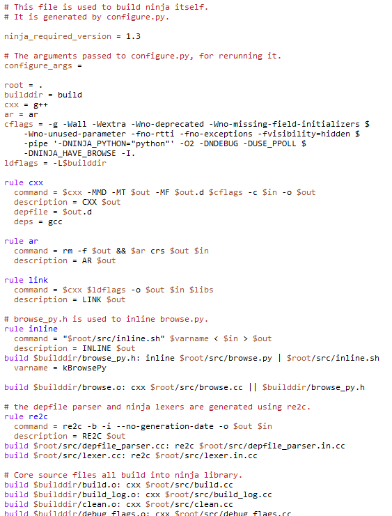 Examply of Ninja build file syntax