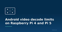 Display divided into four video zones, with the title "Android video decode limits on Raspberry Pi 4 and Pi 5".